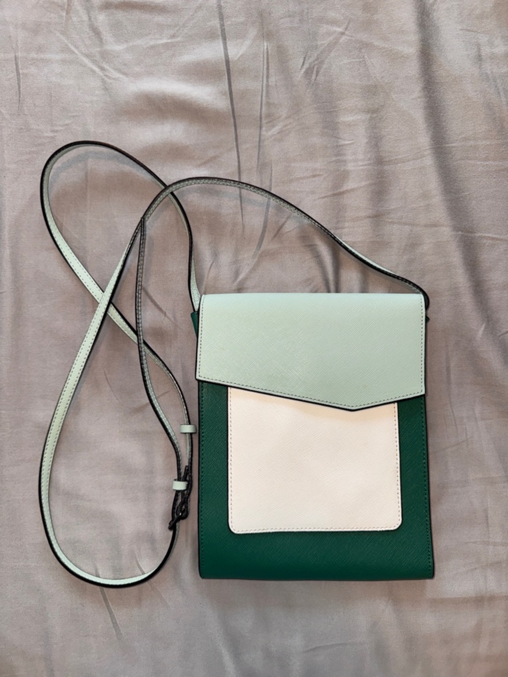Colorblock Crossbody Bag in Dark Green, Pale Mint & Cream